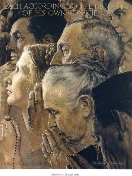  Libertad Pintura - libertad de culto 1943 Norman Rockwell